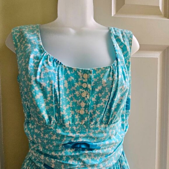 Vintage Anne Fogarty 50's Blue & White Floral Midi Dress - Picture 5 of 9